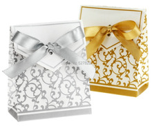 Caja de regalo de 2 colores, caja de regalo de recuerdo de fiesta de Wholesale-100pcs, oro/plata con cinta, envío gratis 2023 - compra barato