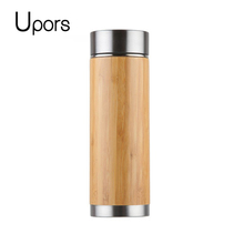 UPORS 450ml Bamboo Thermos with Tea Infuser Stainless Steel Insulated Coffee Tumbler Leak Proof Lid Travel Mug Thermos BPA Free 2024 - buy cheap