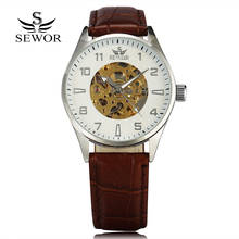 2017 Men's Fashion Top Luxury Brand Sewor Gold  Skeleton Watch Numeral Dial Automatic Mechanical Leather Strap Men Wrist Watches 2024 - buy cheap