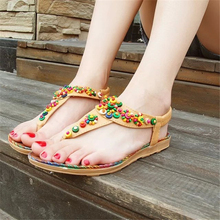2018 Woman Sandals Women Shoes Beads Chains Thong Gladiator Flat Sandals Chaussure Plus Size 44 Tenis Feminino Summer Sandals 2024 - buy cheap