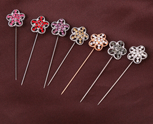 scarf hijab pins 12pc/lot straight pin multi-color full crystal flower shaped stick pin islamic scarf safety hijab khaleeji pins 2024 - buy cheap