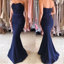 Vestido de festa longo Bridesmaid Dresses Mermaid Style Navy Blue Sweetheart Satin Wedding Party Gowns Appliques Beaded Dresses 2024 - buy cheap