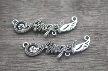 15pcs--Angel charms,Antique Tibetan Silver letters Angels Signs Charm Pendants,angel wings,wing charms,angel connector 43x13mm 2024 - buy cheap