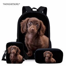 Twoheartsgirl 3PCS Girls School Backpack Set Cute Dachshund Dog Print Bagpack for Kids Preppy Primary Children Bookbags Mochila 2024 - buy cheap