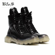 Black & Street-Botas de piel auténtica para invierno, Fondo transparente de ante hechas a mano con cordones, estilo militar, Punk, desierto, novedad de 2019 2024 - compra barato