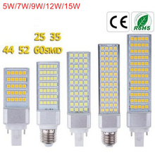 Светодиодный светильник G24, 5 Вт, 7 Вт, 9 Вт, 12 Вт, 15 Вт, E27, SMD 5050 2024 - купить недорого