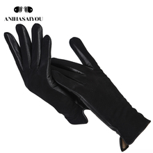 Простые короткие женские перчатки, перчатки из высококачественной натуральной кожи, черные кожаные перчатки из матовой кожи для женщин-0717 2024 - купить недорого