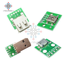 Convertidor de adaptador USB Mini/Micro USB A DIP tipo A hembra/macho para placa PCB de 4 pines de 2,54mm, fuente de alimentación DIY para conector Arduino 2024 - compra barato