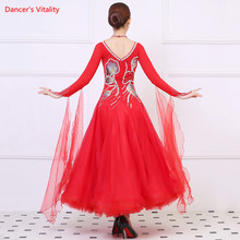 Modelo de Competição de Dança de Salão vestido da Dança Vestidos De Diamantes De Luxo Vestido de Mangas Compridas Balanço Grande Mulheres Desempenho Trajes 2024 - compre barato