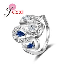 Anillos de diamantes de imitación trenzados para mujer, diseño creativo, cristal azul y blanco transparente, joyería de plata de ley 925 2024 - compra barato