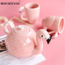 Fantasy 3D Flamingos Bird Ceramic 1 Teapot + 1 Mugs Coffee Tea Milk Water Juicer Pot Jug Jar Breakfast Afternoon Drinking Tools 2024 - buy cheap
