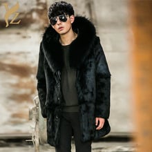 Fashion Rabbit Fur Coats With Raccoon Dog Fur Collar Warm Hood Wholeskin Rabbit Fur Jacket Men Winter Clothes Capped Winter 2021 2024 - buy cheap