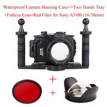 Meikon-carcasa de cámara subacuática para Sony A5100 (16-50mm), estuche de cámara impermeable + bandeja + lente ojo de pez + filtro rojo, 40m 2024 - compra barato