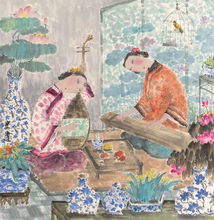 O envio gratuito de mulheres clássicas Chinesa antiga cítara pipa música impressões pintura da lona da pintura a óleo sobre tela decoração imagem 2024 - compre barato