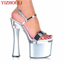 Сексуальные Блестящие модные модельные сандалии на высоком каблуке 18 см, сандалии для ночного клуба/звезды/модельные сандалии 2024 - купить недорого