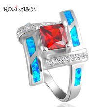  Huge Style New arrival Blue Fire Opal  silver plated  Stamped Orange Zirconia Jewelry Rings USA #6#7#7.5#8#8.5#9 OR668 2024 - buy cheap