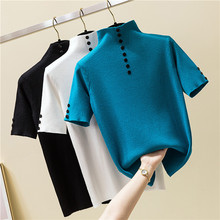 Spring Summer New Half Turtleneck Women Short Knit Sweater Pullover Short sleeve Bottom Sweater Casual Female Jumper Tops 2019 2024 - buy cheap