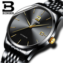 Genuine Switzerland BINGER Brand Men Luxury full steel automatic mechanical male hollow business simple ultrathin watch calendar 2024 - buy cheap