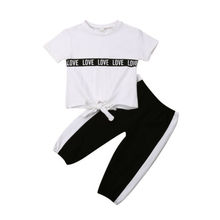 Одежда для девочек комплект из 2 предметов, летняя футболка с надписью «Love» для маленьких девочек топы + длинные штаны, комплект одежды, От 1 до 5 лет 2024 - купить недорого
