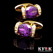 KFLK jewelry-mancuernas para mujer, joyería de marca, botón para puños, Cristal púrpura, gemelos, color dorado, alta calidad 2024 - compra barato