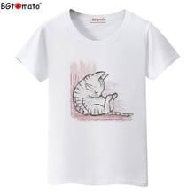 BGtomato Футболка супер милая футболка с котенком женская новая стильная популярная футболка с котом женская футболка 2024 - купить недорого