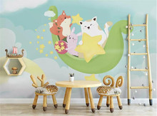 Customize qualquer tamanho 3D foto papel de parede mão-pintado estrelado estrela gato dos desenhos animados das crianças quarto mural sala de estar fundo parede 2024 - compre barato