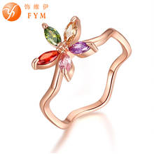 FYM Brand Female Rose gold color Flower Ring Fashion Colorful Zircon Jewelry Vintage Wedding Rings For Women Birthday Stone Gift 2024 - buy cheap
