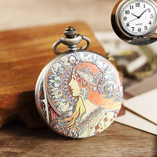 Colorful Painted Women Quartz Pocket Watch Women Men Retro Necklace Pendant Lady Gifts Unique Steampunk Pocket Watches FOB Chain 2024 - buy cheap