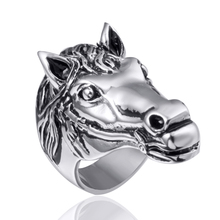 Cabeça de cavalo de aço inoxidável anel de homem animal motoqueiro joias atacado 2024 - compre barato