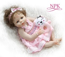 NPK 56CM full body slicone reborn baby doll girl bebe doll reborn Bath toy hand-rooted curly hair Anatomically Correct 2024 - buy cheap