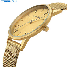 CRRJU-reloj ultradelgado de acero inoxidable para hombre, cronógrafo de lujo, dorado, masculino 2024 - compra barato