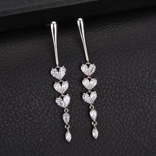 AAA Zircon incrustado pendientes de cristal corazón cuelga los pendientes largo borla joyería para fiesta y boda 2024 - compra barato