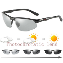 Óculos de sol fotocromático da marca de alumínio, óculos polarizados com lente transmissão para homens, esportes, direção, uv400, espelhado 2024 - compre barato