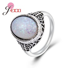 Luxury White Oval Opal Rings for Women Real 925 Sterling Silver Finger Ring Wedding Engagement Fine Jewelry Gift 2024 - buy cheap