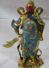 13" Chinese Cloisonne Enamel Pure Bronze Gild Dragon GuanGong GuanYu Ares Statue 2024 - buy cheap