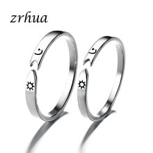 Zrhua anel de prata esterlina 925 original, com anel estampado de sol e lua, conjuntos para mulheres, festa de casamento, presente, joias finas 2024 - compre barato