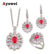 Ayowei Fashion Jewelry Sets Earrings Pendant Necklace Rings Silver Stamped Rose Zircon for Women Party Gift JS673A 2024 - buy cheap