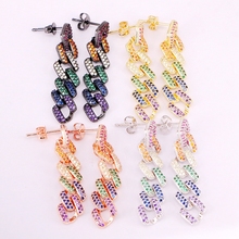 4Pairs, 2019 New Trendy Colorful Micro Pave CZ Long Dangle Jewelry Crystal Zirconia Charming Earring 2024 - buy cheap