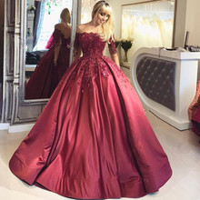 Burgundy Evening Dress Long 2019 Boat Neck Off Shoulder Appliques Lace Beads Ball Gown Prom Dress Elegant Robe De Soiree 2024 - buy cheap