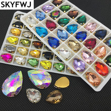 Teardrop Fancy Stone with Colsed Back Gold Claw Setting 7x10,10x14,13x18,18x25,20x30mm Droplet Glass Crystal Sew On Rhinestones 2024 - buy cheap