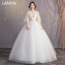 2019 Newest Tulle Three Quarter Wedding Dresses Ball Gown Bridal Gowns Elegant Wed Dress Vestidos De Noiva lace wedding gown 2024 - buy cheap