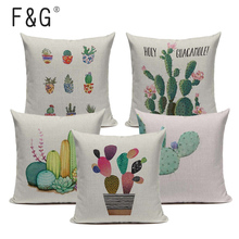 Own Photo Pillowcases Anime Cactus Cushion Cover Farmhouse Square Cotton Linen Home Decorating White Boho Lumbar Pillow Covers 2024 - buy cheap