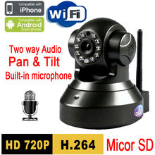 Cámara ip inalámbrica Micro SD P2P conecte y juegue, 720P, megapíxeles, HD, con tarjeta SD Pan/Tilt, corte IR, 720p, wifi, H.264, negro 2024 - compra barato
