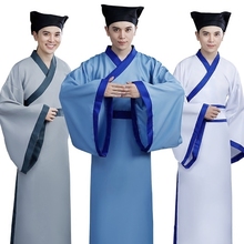 Traditional Ancient Folk Scholar Robe Long Sleeve Hanfu Clothing Film Performance Male Long Robe Halloween Party Perform Costume 2024 - buy cheap