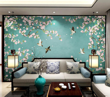 Custom wallpaper Hand-painted begonia flower and bird background wall 2024 - buy cheap
