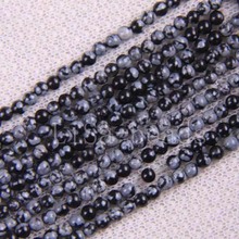Free Shipping Fashion Jewelry Round 3MM Black Snowflake Obsidian Loose Beads Strand 15.5" A438 2024 - buy cheap