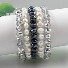 Unique Pearls jewellery Store 5rows Gray Blue Crystal White Freshwater Pearl Bracelet Perfect Wedding Birthday Women Gift 2024 - buy cheap