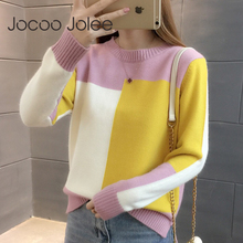 Suéter Jocoo Jolee de manga larga con paneles para mujer, Jersey grueso con cuello redondo, informal, de punto, Vintage 2024 - compra barato