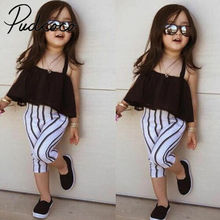 Summer Toddler Baby Girls Sunsuit Strap Halter Shirt Tank Tops +stripes Pants Outfits Kids Clothes Set 1-6y 2024 - buy cheap