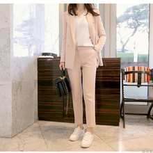 2018 Office Lady OL vocational solid color women's new Korean temperament cultivating small suit jacket + nine / two-piece pants 2024 - buy cheap